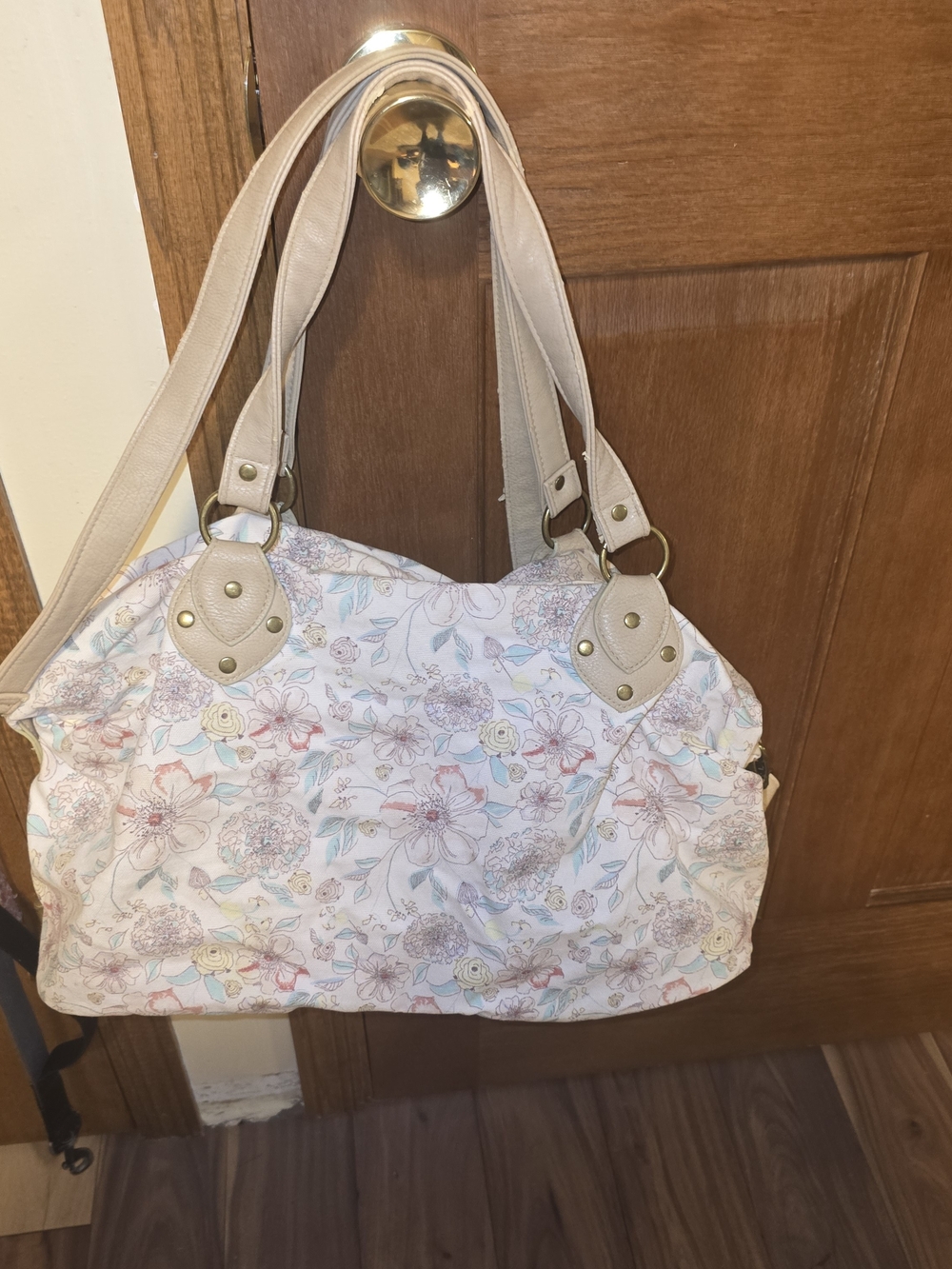 Mossimo Floral Shoulder Bag Purse Convertible Crossbody Cream Pink Canvas Travel - Picture 1 of 16